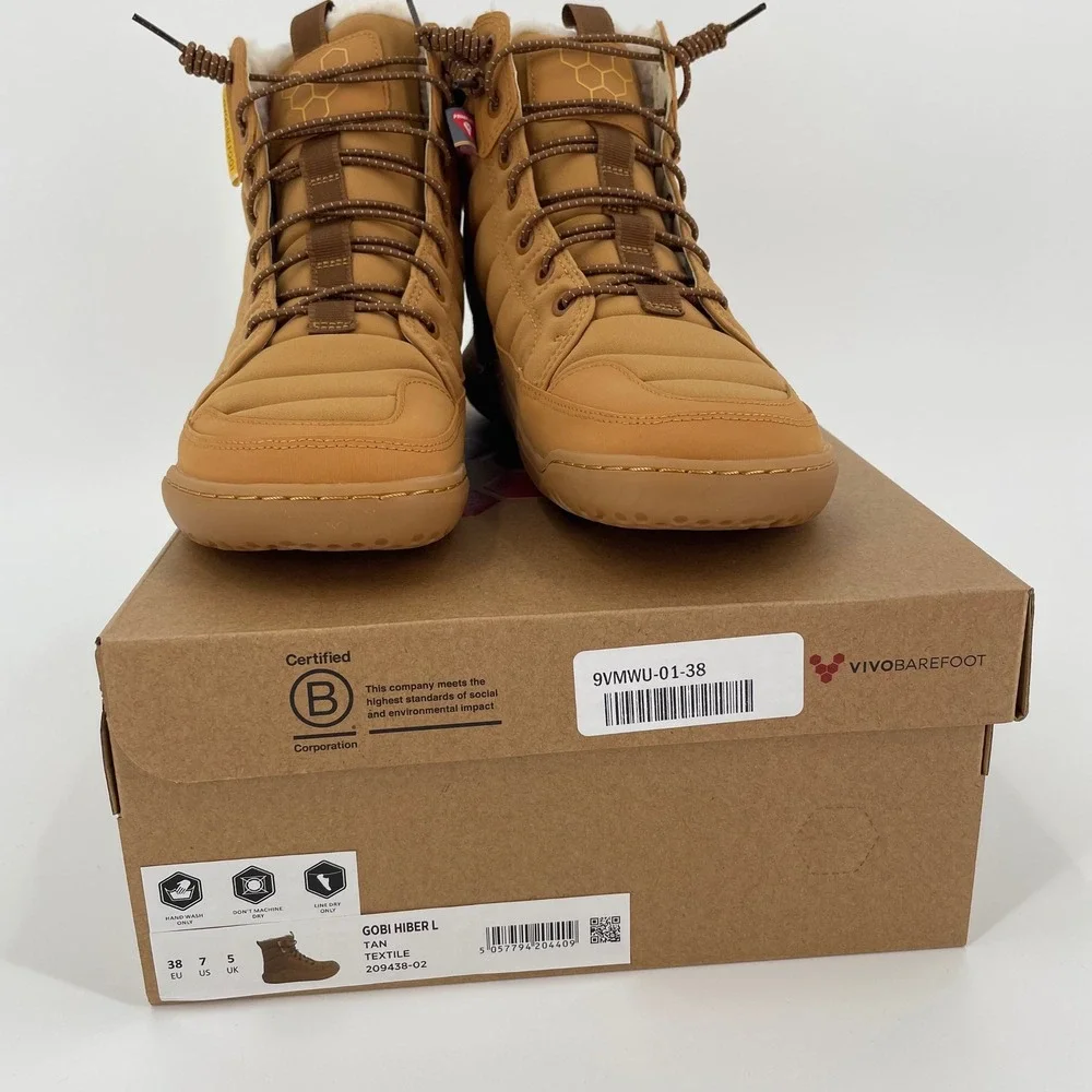 Vivobarefoot Gobi Hiber Winter Boot PrimaLoft Insulated Tan 38 NIB